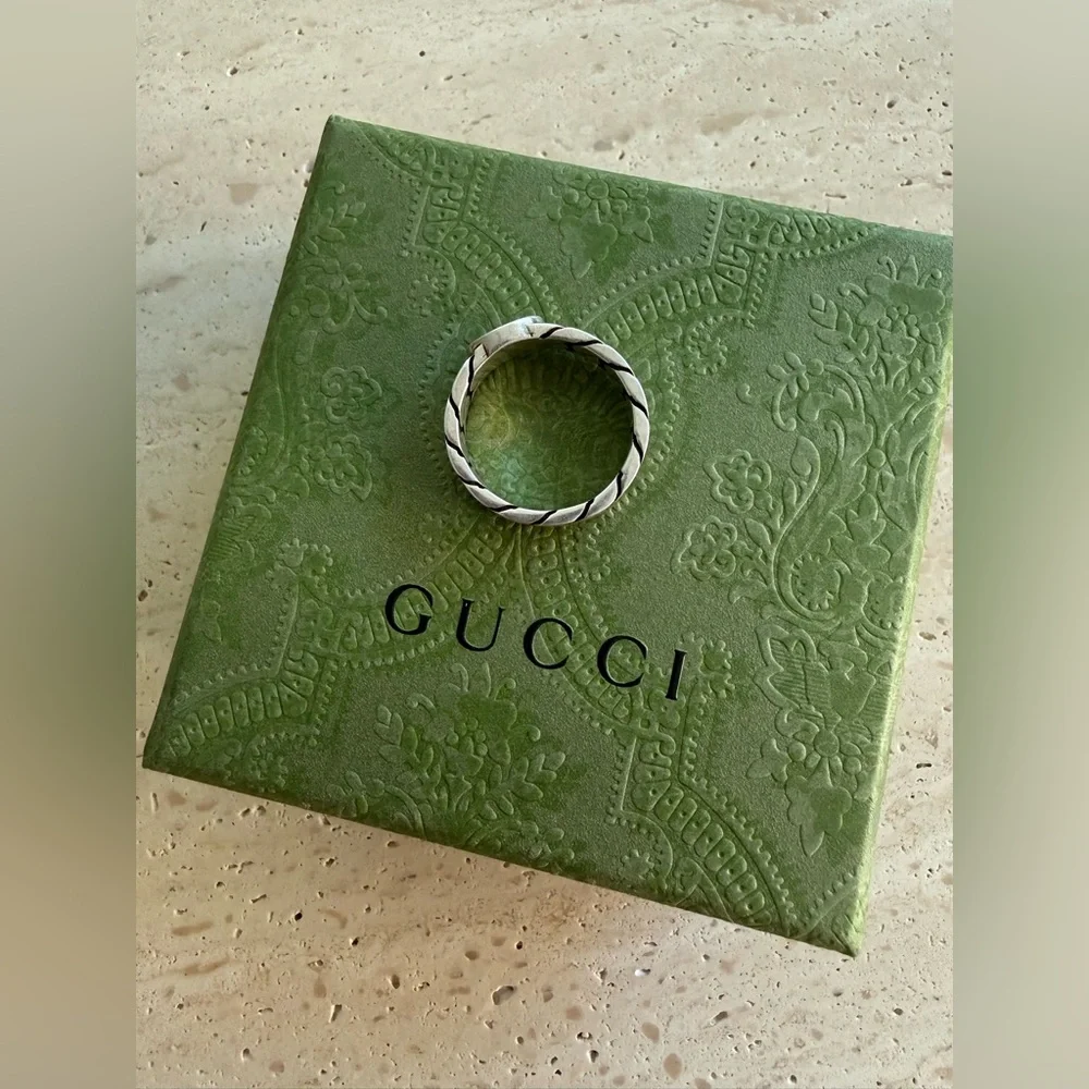 NWT Gucci Interlocking G Green Enamel Sterling Silver Ring Designer Size:20